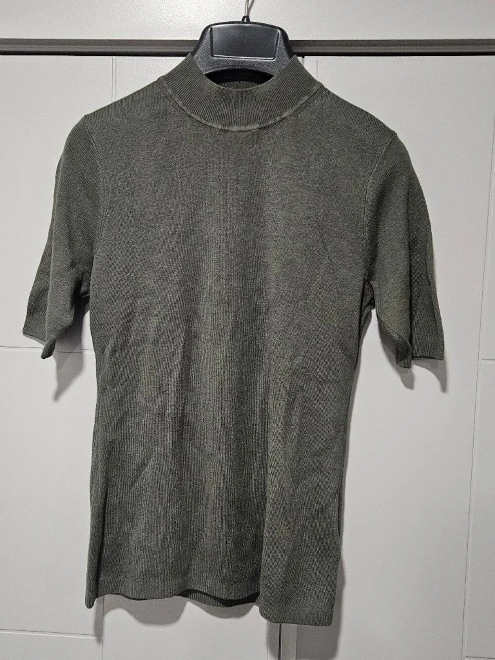 Gap Mockneck Knit Top - Elbow Sleeve Olive Green Cotton Silk Short Sleeve Retro - Picture 3 of 7